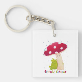 Cute tecknad sitta groda och svamp i regn