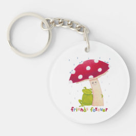 Cute tecknad sitta groda och svamp i regn