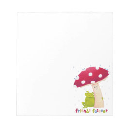 Cute tecknad sitta groda och svamp i regn anteckningsblock