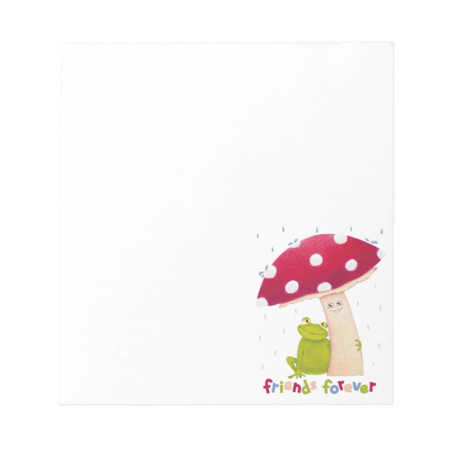Cute tecknad sitta groda och svamp i regn anteckningsblock (Framsida)