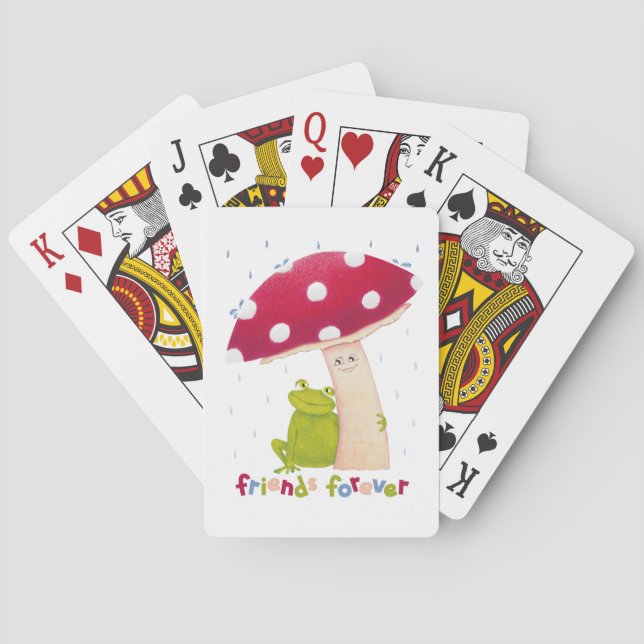 Cute tecknad sitta groda och svamp i regn casinokort (Baksidan)
