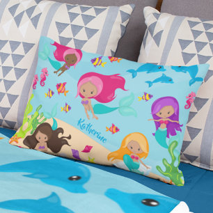 Cute Tecknad Sjöjungfru Little Girl under Sea Prydnadskudde