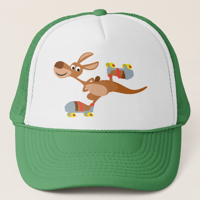 Cute Tecknad Skating Kangaroo Hat Truckerkeps (Framsida)