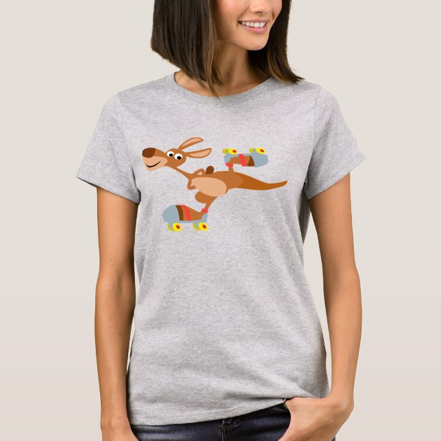 Cute Tecknad Skating Kangaroo Women T-Shirt (Framsida)