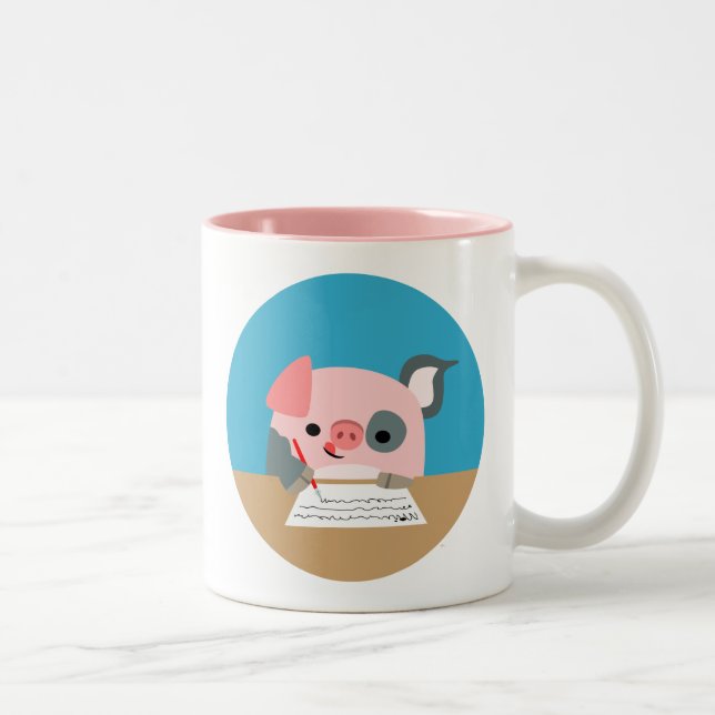Cute Tecknad Skriva Gris Två-Tonad Mugg (Höger)
