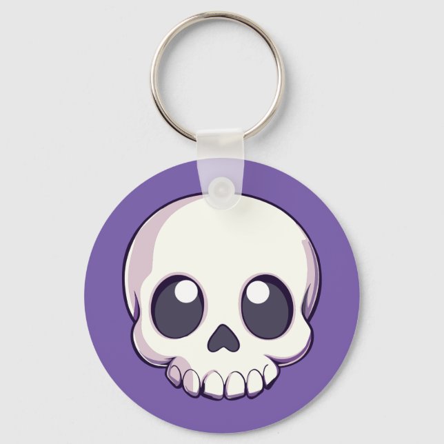 Cute Tecknad Skull Halloween Nyckelring (Framsida)