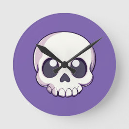 Cute Tecknad Skull Halloween Rund Klocka