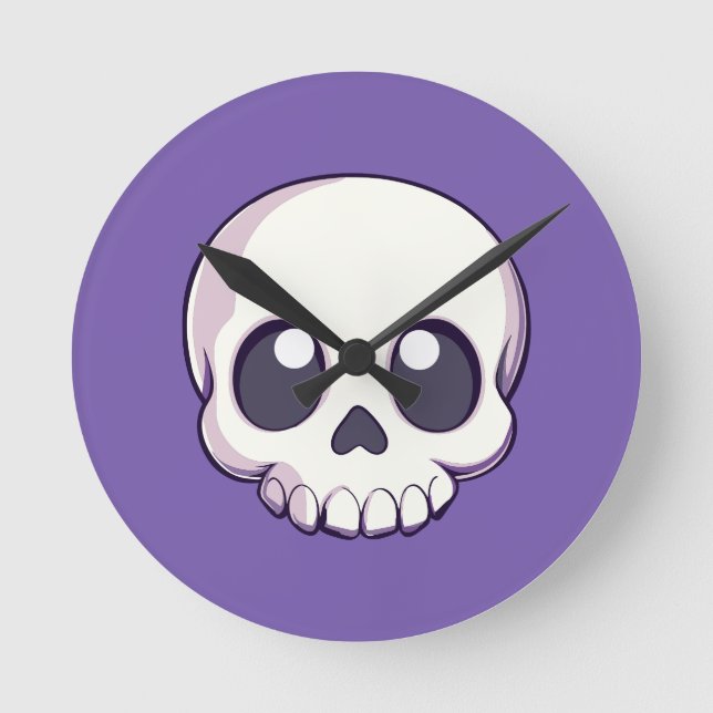 Cute Tecknad Skull Halloween Rund Klocka (Framsida)