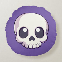 Cute Tecknad Skull Halloween Rund Kudde