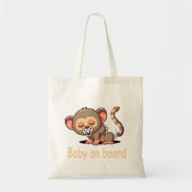 Cute Tecknad Sleeping Monkey | Baby ombord på bil  Tygkasse (Framsidan)