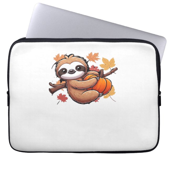 Cute Tecknad Sloth med Pumpkin - höstsäsong Ov Laptop Fodral (Framsidan)