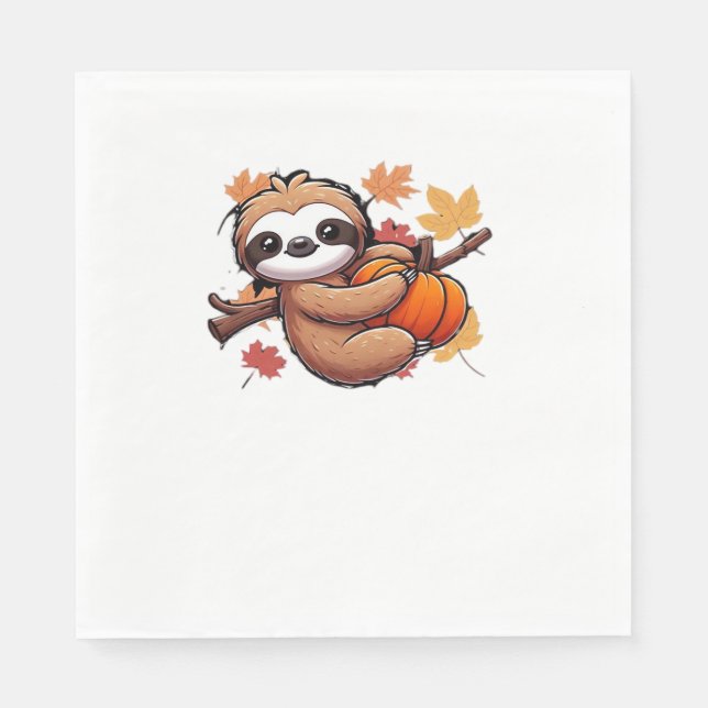 Cute Tecknad Sloth med Pumpkin - höstsäsong Ov Pappersservett (Framsidan)