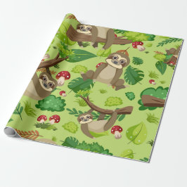 Cute Tecknad Sloth Mönster Presentpapper