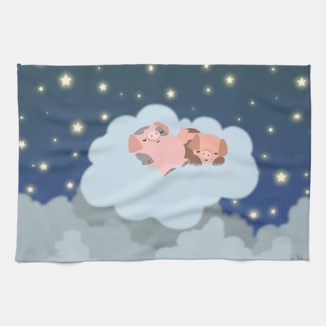 Cute Tecknad Slumating Piglets Kitchen Towel Kökshandduk (Horisontell)