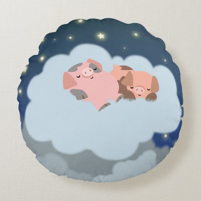 Cute Tecknad Sluming Piglets Round Pillow Rund Kudde (Framsidan)