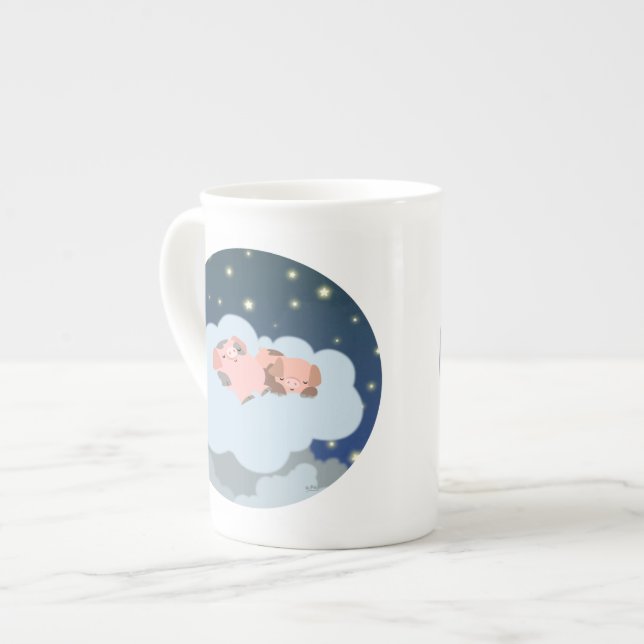 Cute Tecknad Slumning Siglets Ben China Mugg Benporslin Mugg (Framsida vänster)