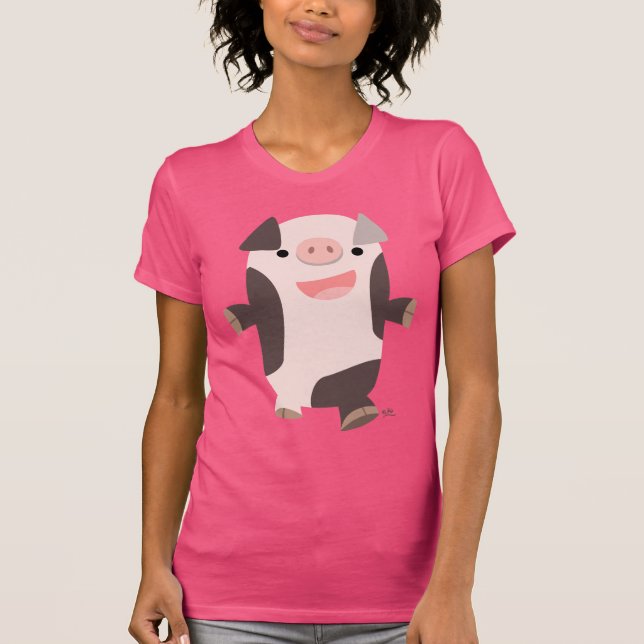 Cute Tecknad Smilande Gris Kvinnor T-shirt (Framsida)