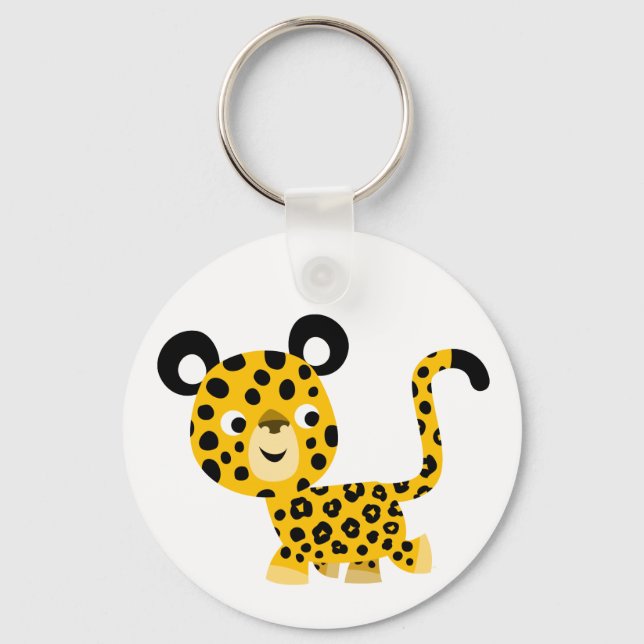 Cute Tecknad Smilde Leopard Keychain Nyckelring (Framsida)