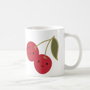 Cute Tecknad Smildra Kawaii Cherries Kaffemugg