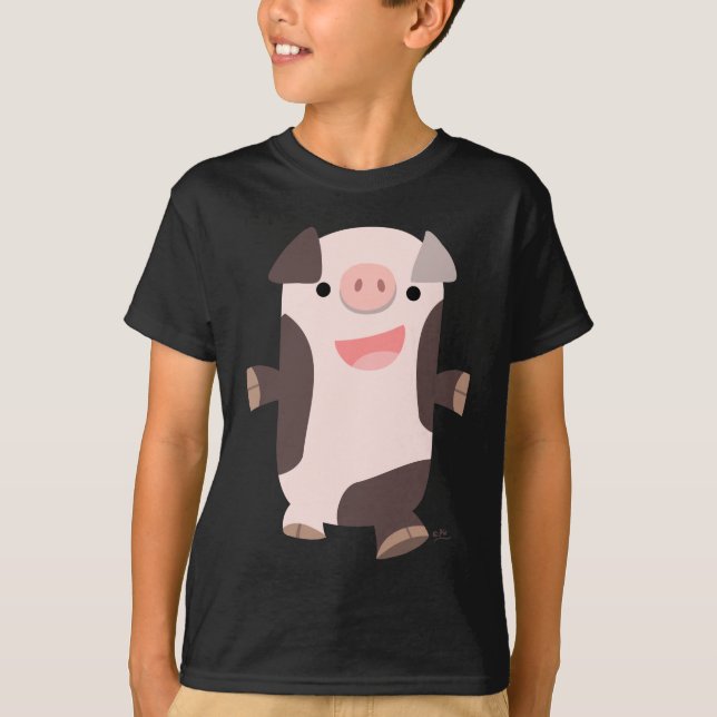 Cute Tecknad Smiling Gris Kids T-shirt (Framsida)