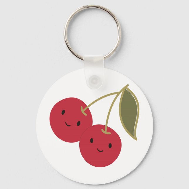 Cute Tecknad Smiling Kawaii Cherries Nyckelring (Framsida)