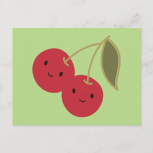 Cute Tecknad Smiling Kawaii Cherries Vykort