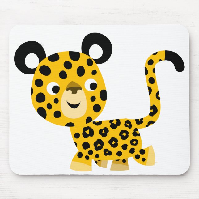 Cute Tecknad Smiling Leopard Mousepad Musmatta (Framsidan)