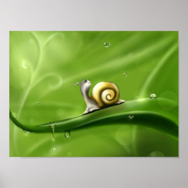 Cute Tecknad Snigel I Rain Poster (Framsidan)