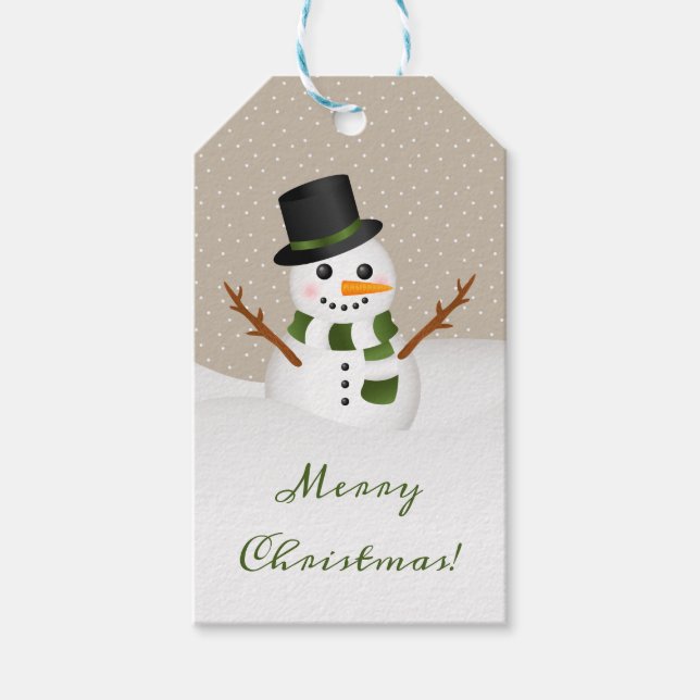 Cute Tecknad Snögubbe Illustration God jul Presentetikett (Framsidan)