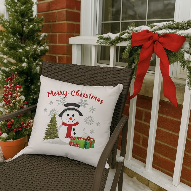 Cute Tecknad Snögubbe jul Kudde (Add a cheerful touch to your porch with this festive snowman pillow)
