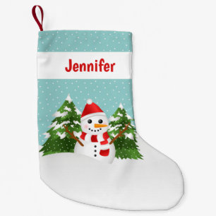 Cute Tecknad Snögubbe med anpassningsbara Namn Red Liten Julstrumpa