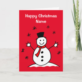 Cute Tecknad Snögubbe Red-jul Kort