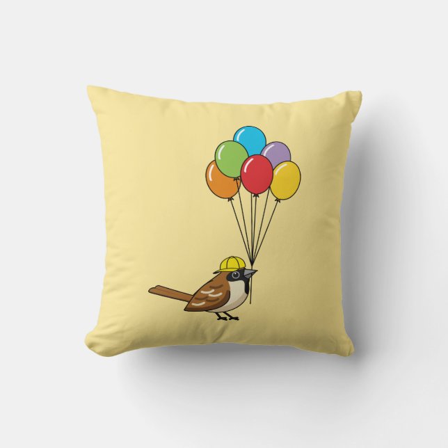 Cute Tecknad Sparrow med ballonger Kudde (Framsida)