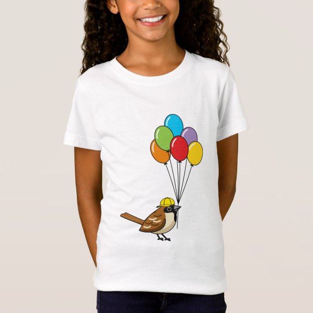 Cute Tecknad Sparrow med ballonger T Shirt (Framsida)