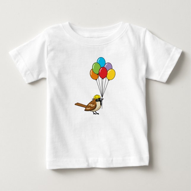 Cute Tecknad Sparrow med ballonger T Shirt (Framsida)