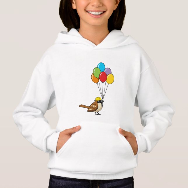 Cute Tecknad Sparrow med ballonger T Shirt (Framsida)