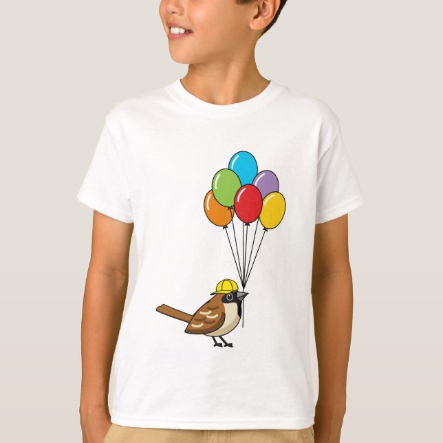 Cute Tecknad Sparrow med ballonger T Shirt (Framsida)