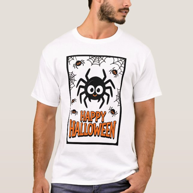 Cute Tecknad Spider Happy halloween T Shirt (Framsida)