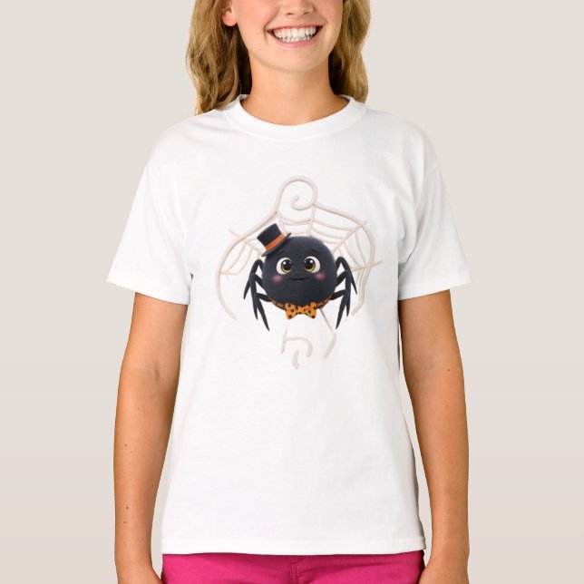 Cute Tecknad Spider med Top hat T Shirt (Framsida)