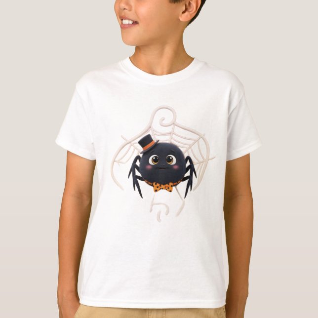 Cute Tecknad Spider med Top hat T Shirt (Framsida)