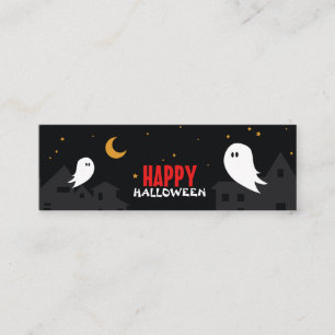 Cute tecknad spöke i stan halloween night mini visitkort
