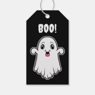Cute Tecknad Spöken Svartvit Happy halloween Presentetikett