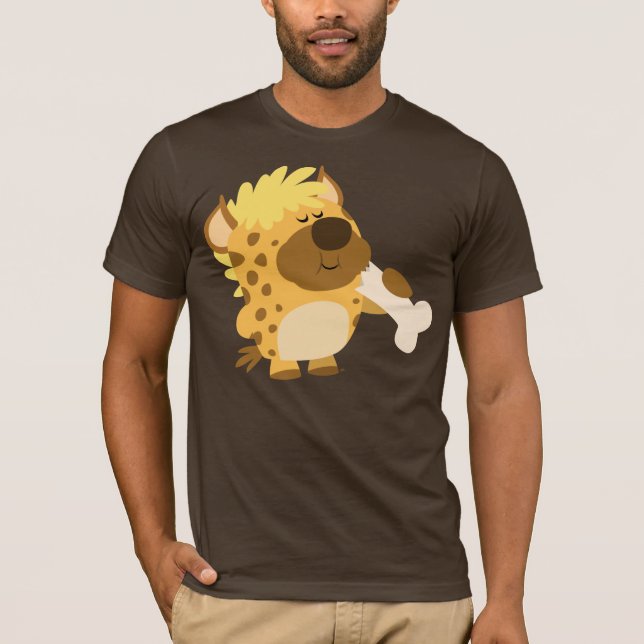 Cute Tecknad Spoted Hyena Crushing a Bone T-Shirt (Framsida)