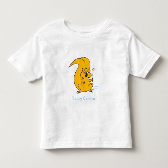 Cute Tecknad Squirrel Lycklig Camper Marshmallow T-shirt (Framsida)