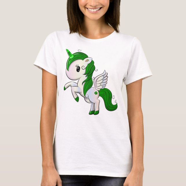 Cute Tecknad St. Patrick's Day Unicorn Pegasus T Shirt (Framsida)