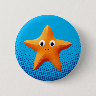Cute Tecknad Starfish Blue Ocean Knapp