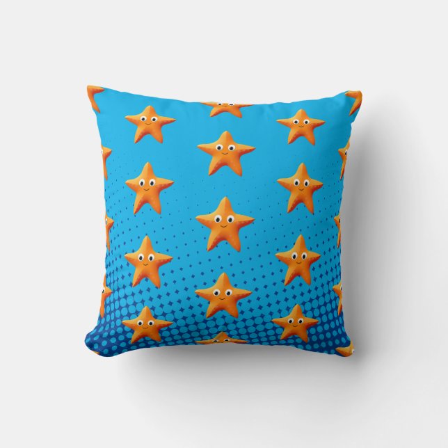 Cute Tecknad Starfish Blue Ocean Kudde (Framsida)