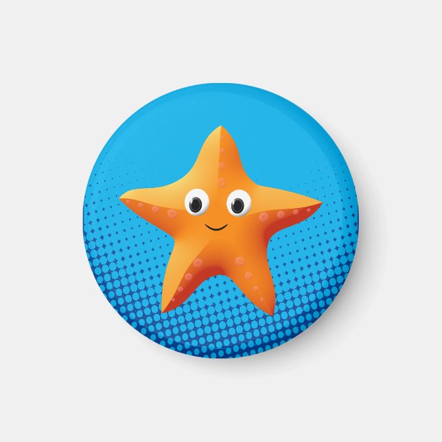 Cute Tecknad Starfish Blue Ocean Magnet (Framsidan)