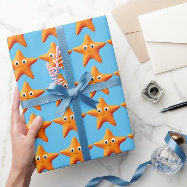 Cute Tecknad Starfish Blue Ocean Presentpapper (Gifting)