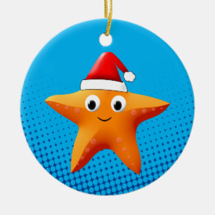 Cute Tecknad Starfish Santa Hat Julgransprydnad Keramik
